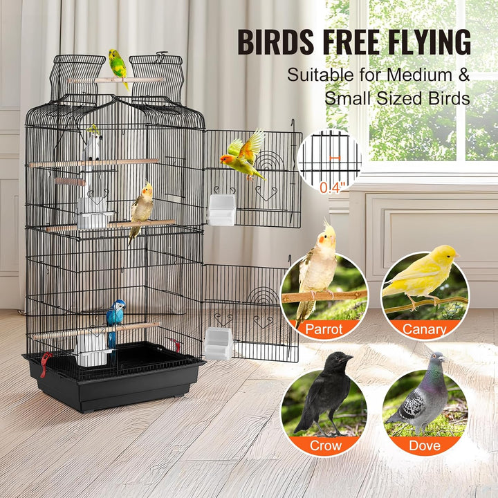 41-Inch Open Top Large Parrot Bird Cage, Hanging Bird Cage for Parakeets Finches Canaries Lovebirds Cockatiels Budgies Small Quaker Conures Travel Pet Flight Birdcage with Swing and Perch