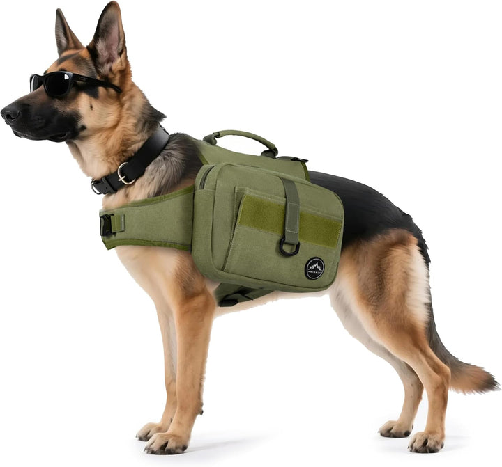 Outdoors Dog Backpack & Saddle Bag, Tactical Hiking Backpack for Large Dogs with Side Pockets & Adjustable Strap