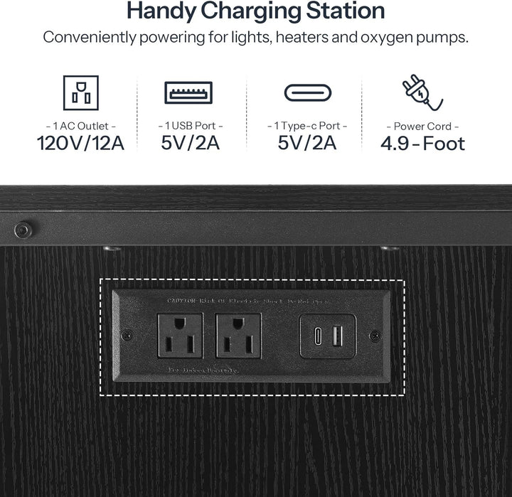20 Gallon Fish Tank Stand with Power Outlets and LED Light, Metal Frame Aquarium Stand, Reptile, Turtle Tank Stand with Cabinet Storage, 27.6'' L X 15.7'' W, 300 LBS Capacity, Black BB40UDFT01