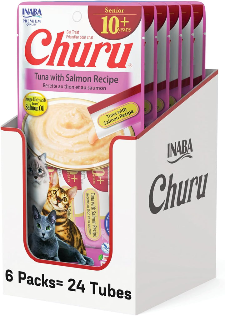 Churu for Senior 10+, Creamy Lickable Cat Treats with Taurine, Vitamin E & C, 0.5 Ounces Each, 60 Tubes, Tuna & Chicken Variety