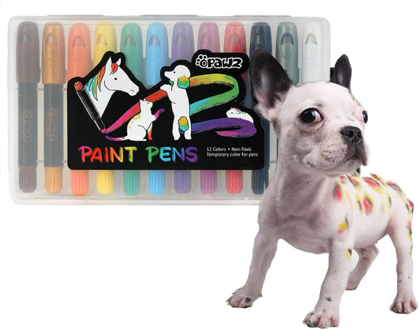12 Colors Pet Hair Dye Paint Pen, Temporary Dog Hair Dye, Non-Toxic and Washable Dog Safe Color Dye, Marking Paint for Dogs Cats Birds and Horses
