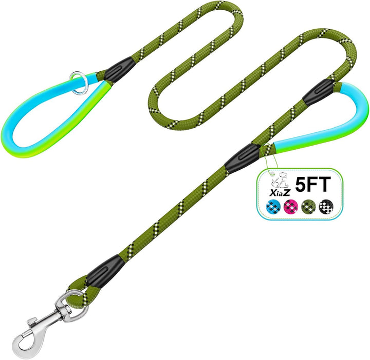 Heavy Duty Dog Leash 2 Handles 4/5/6Ft-Blue  Dog Leashes for Medium Large Dogs That Pull 1/2 Inch 1000Lb Strength Thick Rope Leash PVC Waterproof-Handles Metal Hook Nighttime Safety