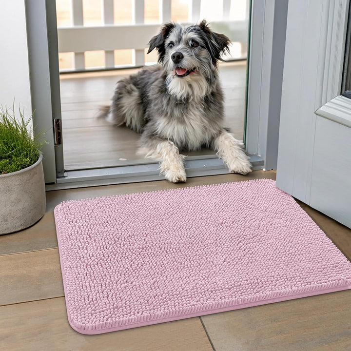 Dog Door Mat for Muddy Paws 30X20, Absorbs Moisture and Dirt Doormat, Non-Slip Washable Quick Dry Chenille Front Door Mat Indoor Entrance, Entryway Carpet for inside Floor, Grey