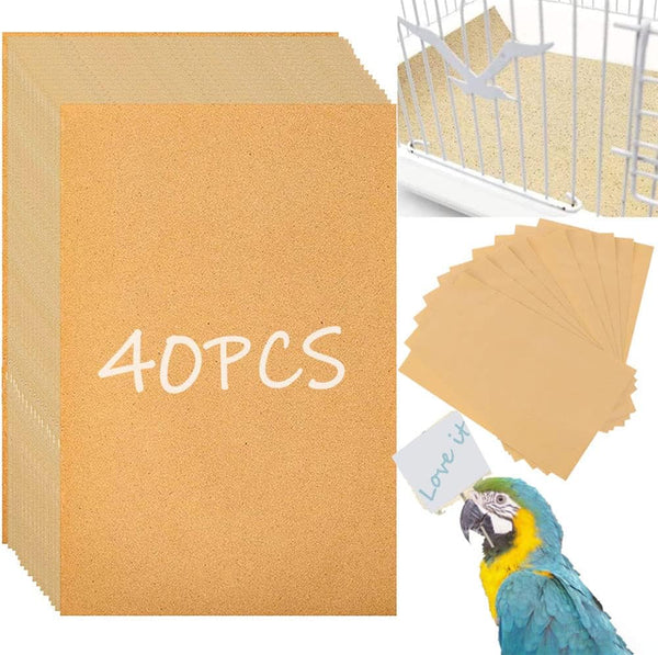 40PCS Gravel Liner Paper for Bird Cage,11X17 in Bird Cage Liner Paper-Gravel Paper Special for Bird Cage in Sea Sand,Parrot Cage Sandpapers Cushion Pad Pet Bedding Accessories (40PCS 11 X 17 Inch)