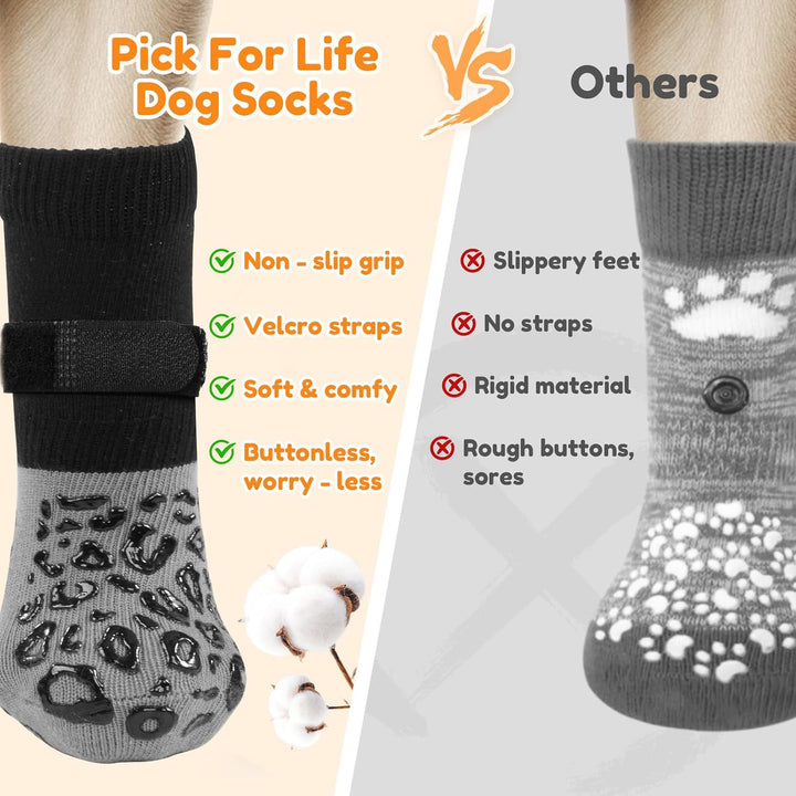 Non Slip Dog Socks with Grippers Prevent from Licking Paws,Anti-Slip Dogs Grip Socks for Senior Dogs on Hardwood Floor(Grey,2Pairs,L)