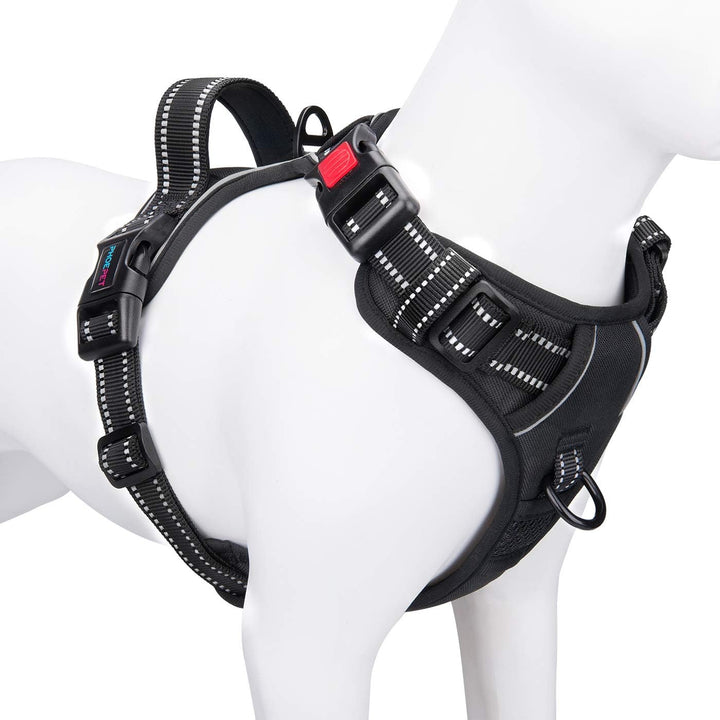 No Pull Dog Harness Medium Reflective Front Clip Vest with Handle,Adjustable 2 Metal Rings 3 Buckles,[Easy to Put on & Take Off](M, Orange)