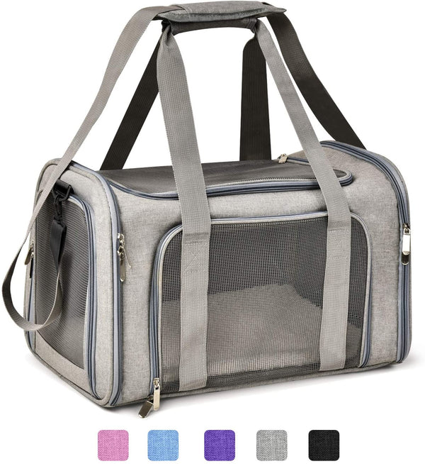Cat Carriers Dog Carrier Pet Carrier for Small / Medium Cats Dogs Puppies (Up to 15Lbs), TSA Airline Approved Small Dog Carrier Soft Sided, Collapsible Waterproof Travel Puppy Carrier - Grey