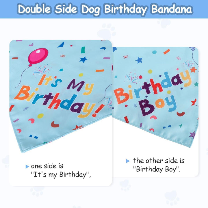 Dog Birthday Party Supplies, Dog Birthday Bandana Set, Dog Boy Girl Birthday Party Hat with Numbers for Large Medium Small Dogs Pet (Blue)
