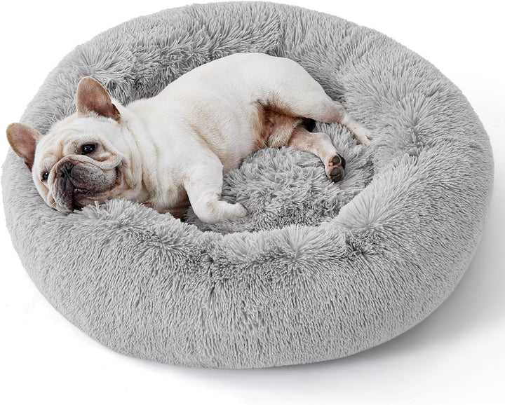 Calming Dog Bed Medium Size Dog - Donut Washable Medium Pet Bed, 30 Inches Anti-Slip round Fluffy Plush Faux Fur Cat Bed, Fits up to 45 Lbs Pets, Camel