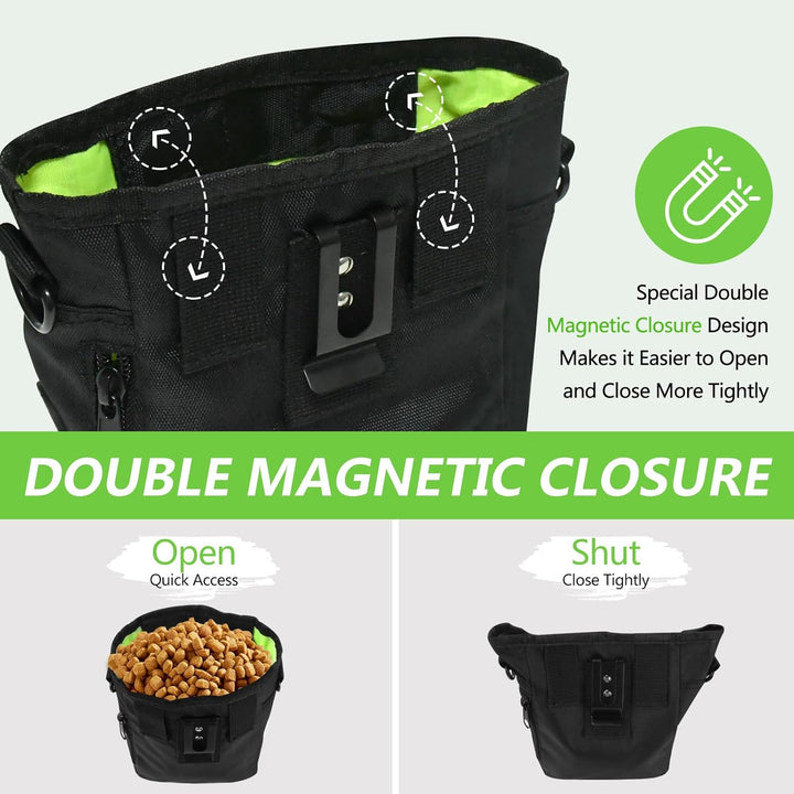 Dog Treat Pouch with Magnetic Closure, Treat Pouches for Pet Training, Large Dog Treat Training Pouch and Dog Clicker, Dog Training Treat Pouch Built-In Poop Bag Dispenser, Hands-Free Snack