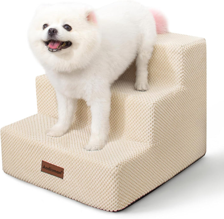 Dog Stairs for Small Dogs & Cats, 3-Step Non-Slip Pet Steps for Couch Sofa and Chair, Grey, 13.6" H