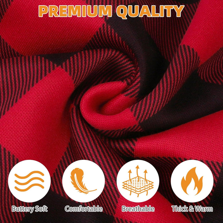 Plaid Dog Hoodie Pet Clothes Sweater with Hat and Pocket for Small Medium Large Size Dogs, Soft Winter Warm Dog Cold Weather Coat, Fleece Fall Dog Hooded Sweatshirt for Puppy Cats, Red XL