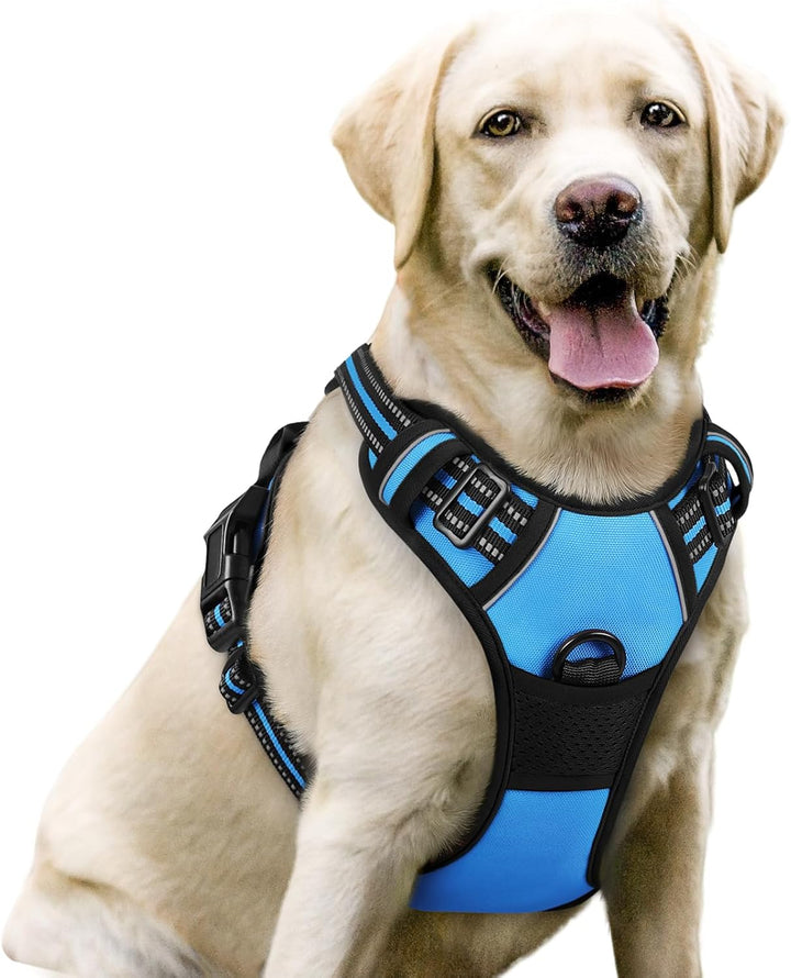 Dog Harness No Pull with 2 Leash Clips, Adjustable Soft Padded, Reflective Oxford No Choke Pet Vest with Easy Control Handle for Large Dogs, Black, L
