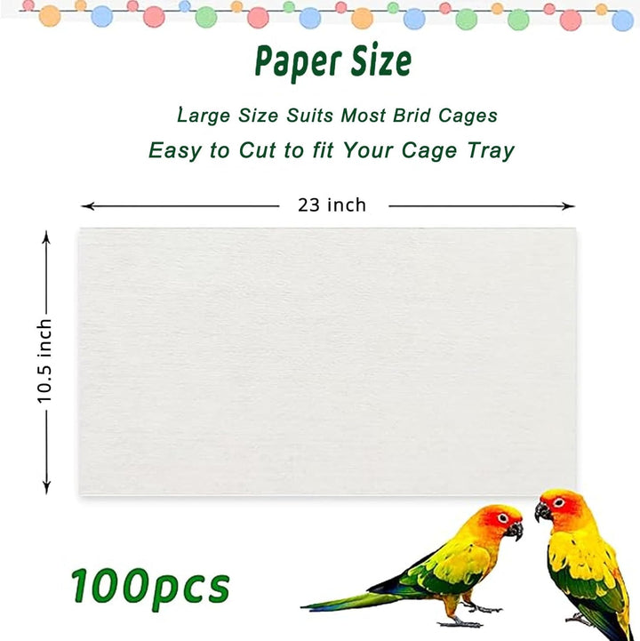 100 Pcs Bird Cage Liner Papers Big Size Cage Paper Liners Disposable Cage Paper Liners Precut Absorbent Cushion Pad Mat Accessories for Pet Bird Parrot