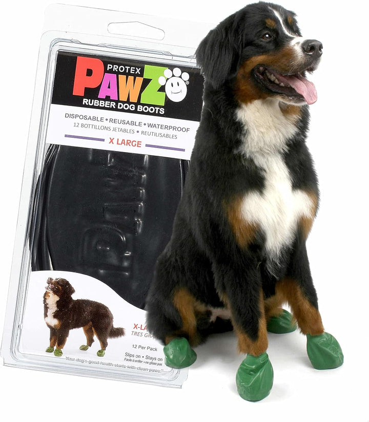 Pawz Rubber Dog Boots for Paws up to 2", 12 Pack - All-Weather Booties for Hot Pavement, Snow, Mud, and Rain - Waterproof, anti Slip Dog Socks - X-Small, Black