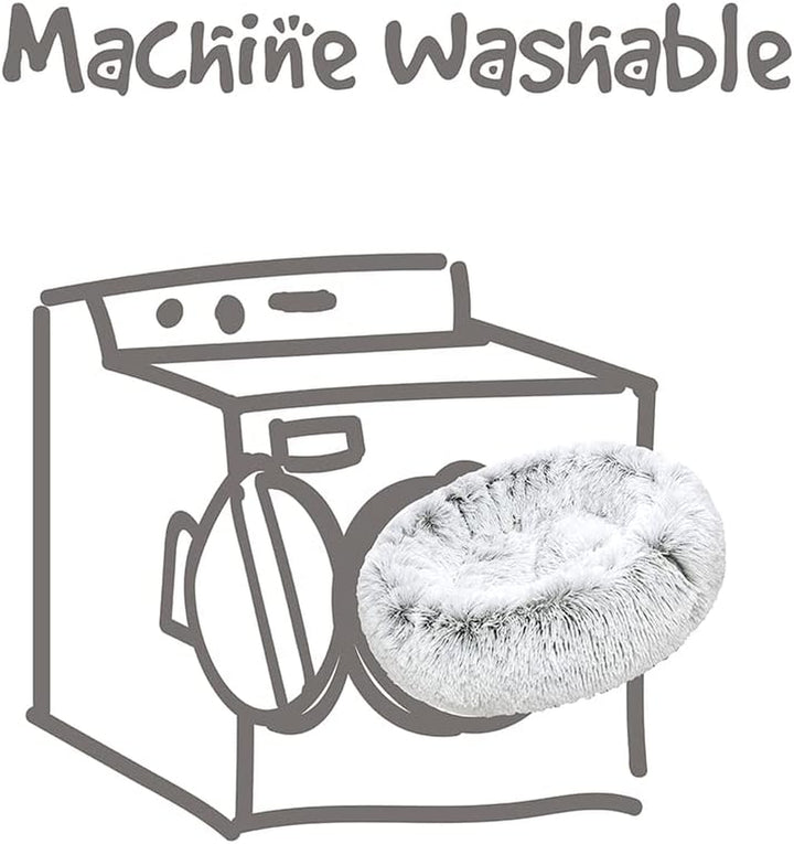 Donut Dog Bed Faux Fur Fluffy Calming Sofa for Medium Dogs, Soft & Plush anti Anxiety Pet Couch for Dogs, Machine Washable Coco Pet Bed with Non-Slip Bottom, 30"X30"X7" Ivory