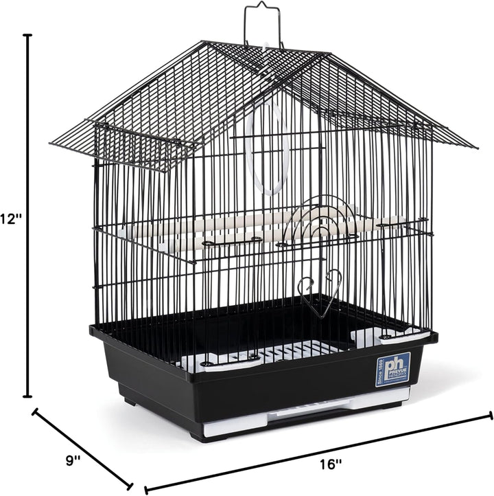 Parakeet Manor Bird Cage with Handle for Home or Travel, Black