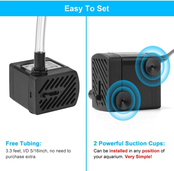 50GPH 3W Small Submersible Water Pump Mini Fountain Pump Ultra Quiet for Aquarium Fish Tank Pond Statuary Hydroponics