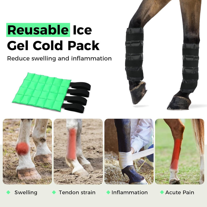 Reusable Gel Horse Ice Boots (Set of 2) - Adjustable Leg Wraps for Cooling Relief on Hocks, Knees & Ankles, Durability & Cooling in Active Horses