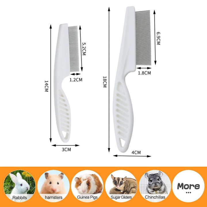 Stainless Steel Rounded Teeth Grooming Comb for Small Pets - Massage and Cleaning Tool for Chinchillas, Ferrets, Guinea Pigs, Rabbits (2 Pack, White)