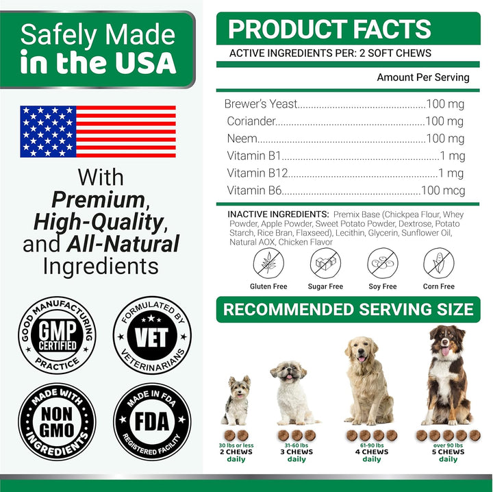 Flea and Tick Prevention for Dogs Chewables - 170 Treats - Natural Dog Flea and Tick Treatment Chewable Supplement - Oral Pills - All Breeds & Ages - Soft Chews - Made in USA - Chicken Flavor