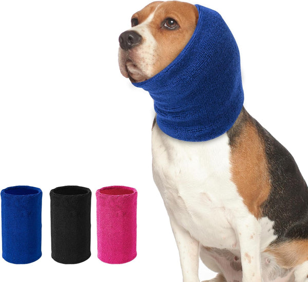 Dog Ear Muffs Noise Protection, Dog Calming Hoodie Cat Anxiety Relief Ear Wrap, Double Layer Thickened Soft Elastic Neck Head Cover Noise Cancelling for Grooming,Force Drying,Fireworks (Blue, Small)