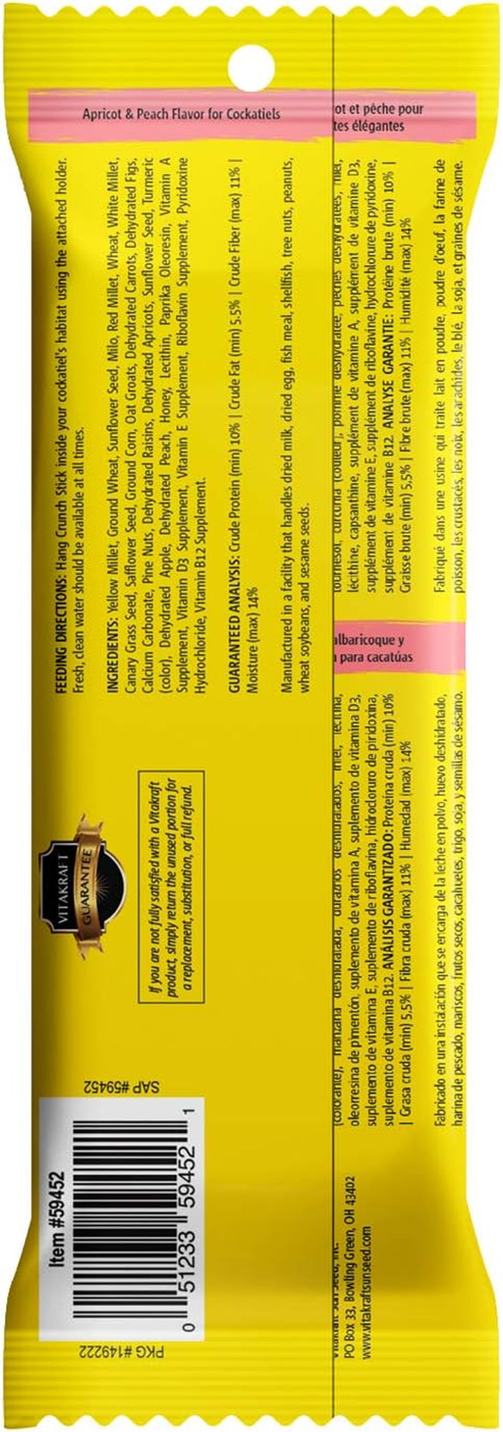 Crunch Sticks Cockatiel Treat - Apricot and Peach - Pet Bird Treat Toy, 3.5 Oz