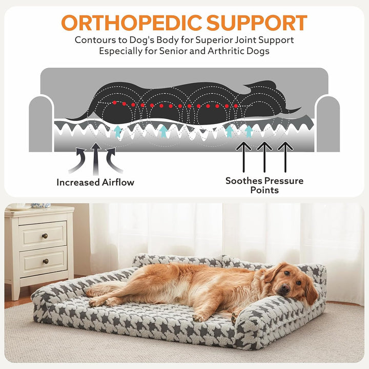 Orthopedic Dog Beds Large Sized Dog, XL Washable Memory Foam Pet Couch Bed with Removable Washable Cover, Non-Slip Bottom with Bolster Sides, Grey