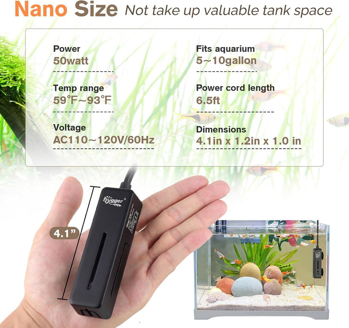 Mini Fish Tank Submersible Heater 50W for 5-10 Gallons Small Betta Aquarium Heater with Digital Display Controller Adjustable Temperature