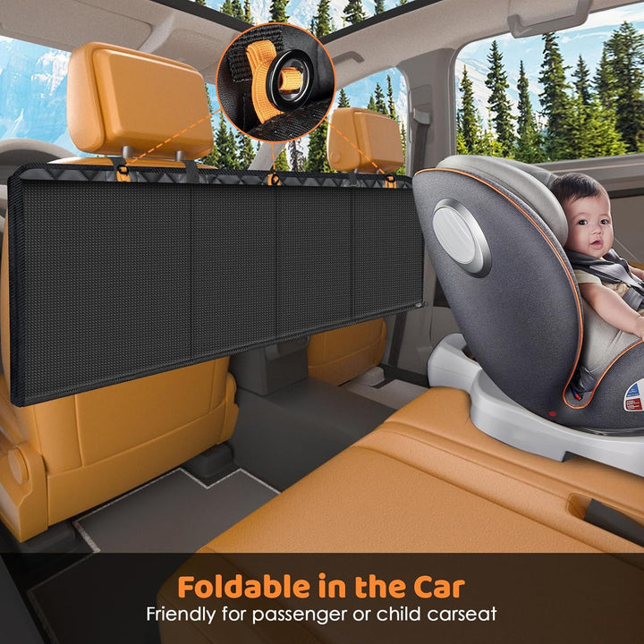 Backseat Extender for Dogs - Hard Bottom Dog Car Seat Cover for Back Seat, Foldable Dog Hammock for Car, SUV, and Truck, Pet Rear Seat Protector Dogs Travel Bed with Mesh Window & Side Flaps