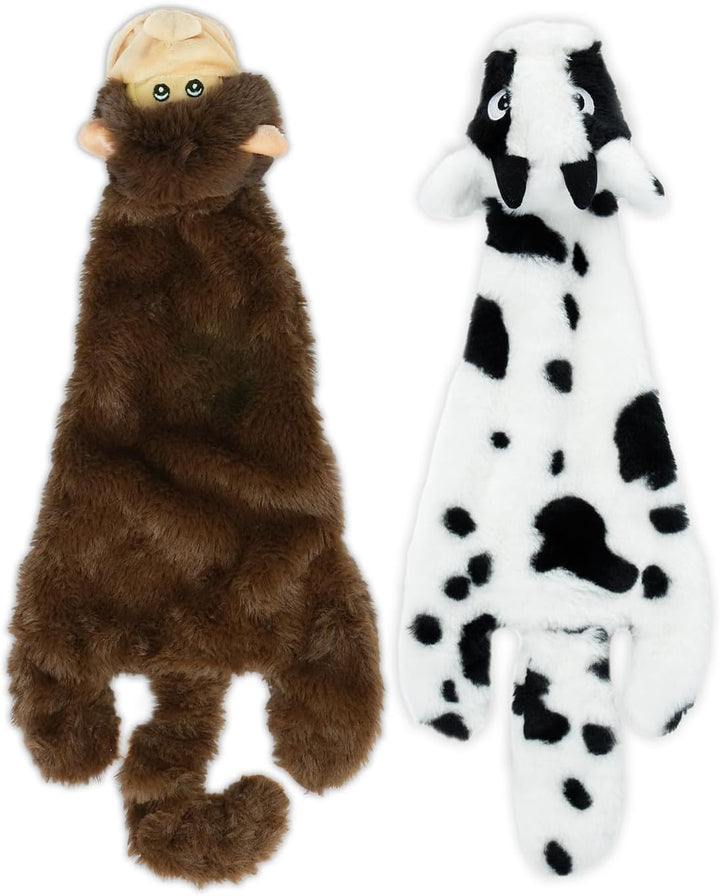 2-In-1 Stuffless Squeaky Dog Toys with Soft, Durable Fabric for Small, Medium, and Large Pets, No Stuffing for Indoor Play, Supports Active Biting and Play - 4 Figures, Small