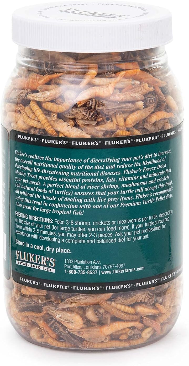 Aquatic Turtle Food, Vitamin, Enriched Medley Treats of Freeze, Dried River Shrimp, Mealworms, and Crickets, 2.9 Oz