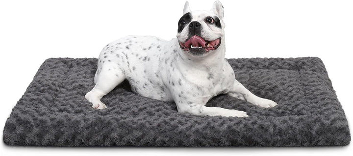 Washable Dog Bed Mat Reversible Dog Crate Pad Soft Fluffy Pet Kennel Beds Dog Sleeping Mattress for Large Jumbo Medium Small Dogs, 35 X 22 Inch, Gray