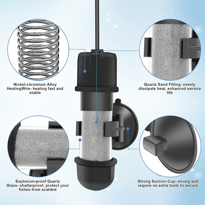 Small Aquarium Betta Heater, Submersible Fish Tank Heater 10W/25W/50W/100W with LED Digital Display, Suitable for Marine Saltwater and Freshwater up to 5/10/16/26 Gallon