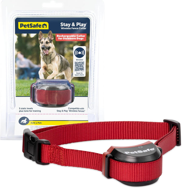 Stay & Play Wireless Fence Receive Collar for Stubborn Dogs - Rechargeable & Waterproof Receiver Collar with Quick Charge in 2-3 Hours - for Dogs 5Lb+
