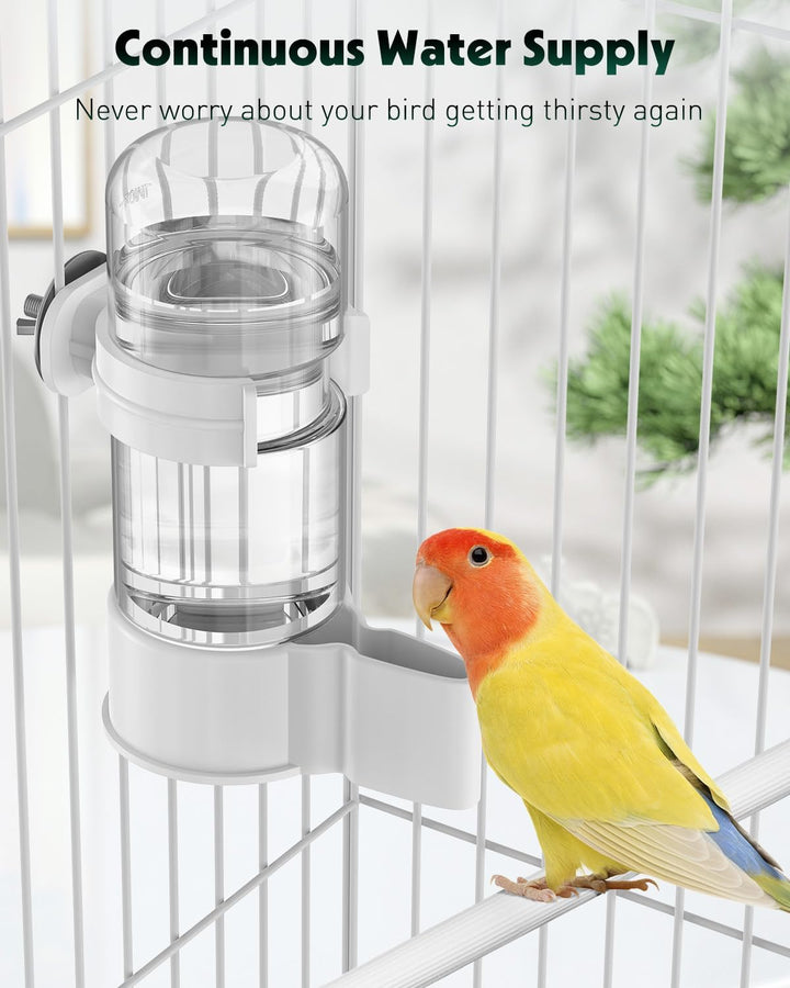 Bird Water Dispenser, Automatic Water Feeder, Plastic Cage Water Dispenser, White Parrot Waterer for Small Parakeet Cockatiel Budgie Lovebirds (Not Fit for Food Feeding)