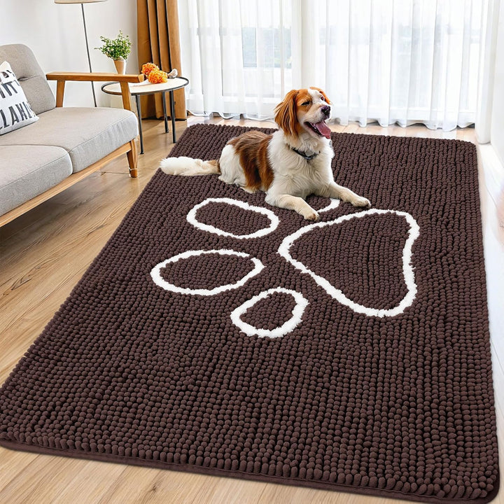 Dog Door Mat for Muddy Paws, Absorbent Dirt Trapper Non Slip Quick Dry Washable Chenille Mat for Mud Dogs, Entry Rug for Indoor and Outdoor (30X20 Inches, Grey)