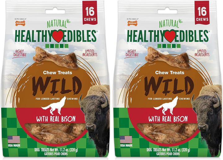 Healthy Edibles WILD Natural Long-Lasting Bison Flavor Bone Chew Treats for Dogs, Medium (2 Count)