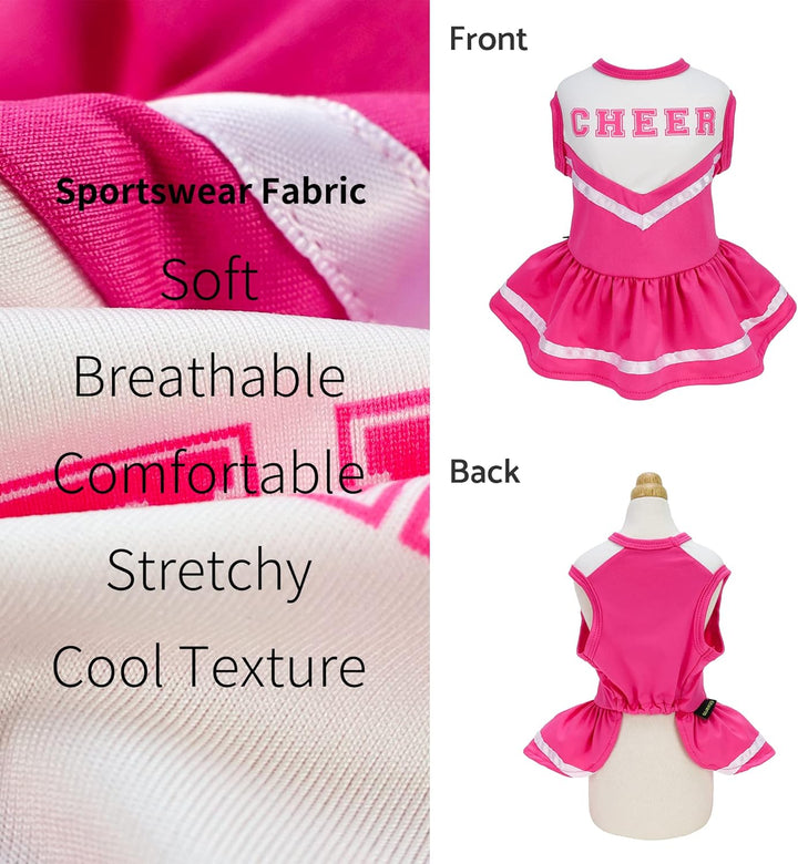 Cheerleader Dog Costume, Sporty Cheer Dog Dress for Small Dogs Girl, Pet Clothes Cat Outfits, Pink White, Medium