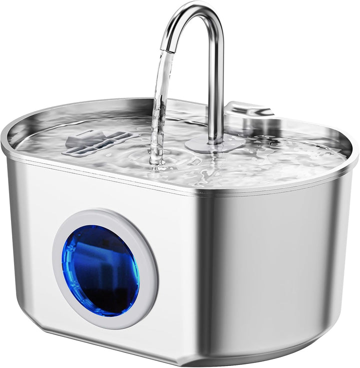Cat Water Fountain Stainless Steel: 108Oz/3.2L Cat Fountain for Drinking- Pet Water Fountain inside - Automatic Dog Watering Dispenser Bowl - Pet Feeding & Watering Supplies - Water Level Window