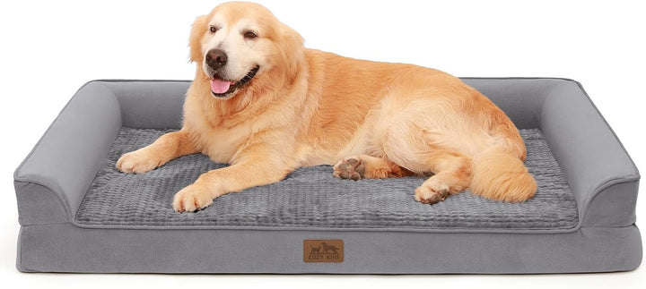 Orthopedic Dog Bed for Large Dog, XL Pet Couch for Extra Large Dog, Big Supportive Foam Bolster Sofa with Waterproof Lining Cover, Anti-Slip, Comfort, Washable, 42X30X7.5 In, U-Shaped, Grey