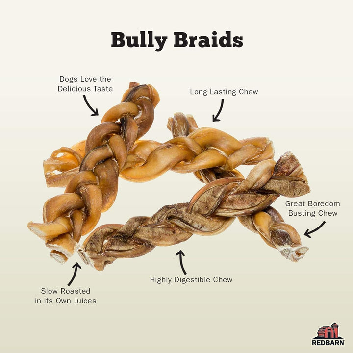 All Natural 5-8" Braided Bully Sticks for Small & Large Dogs - Healthy Long Lasting Beef Chews Variety Party Pack - Single Ingredient Low Odor Rawhide Free - 8 Oz Bag