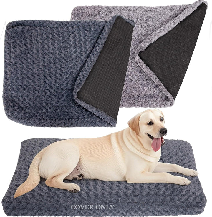Faux Fur Dog Bed Covers – Ultra Soft Rose Velvet, Removable & Washable, Cozy & Durable,Large Pet Bed Cover Only (No Filling) – Gray, (Rose Velvet Dark Gray, 36" L X 24" W X 4" Th)