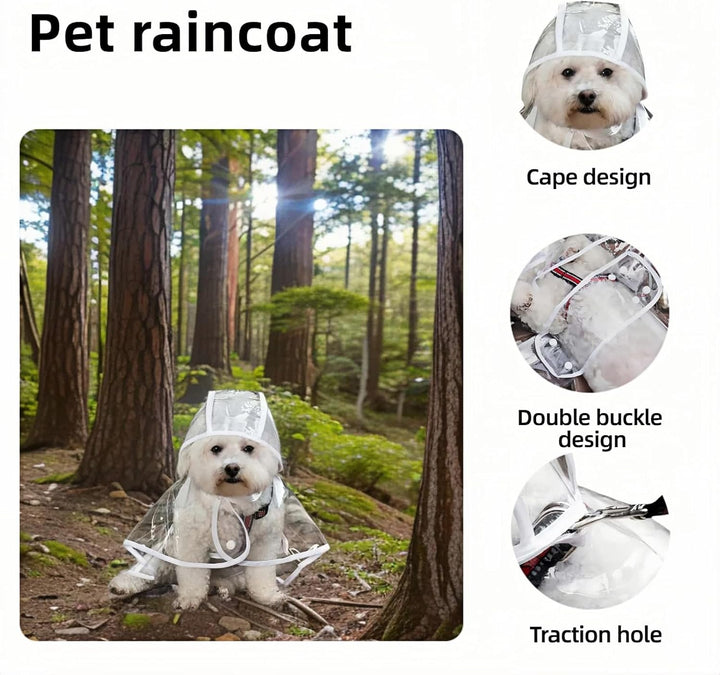 Clear Dog Rain Poncho for Small Medium Dogs,Heavy Waterproof Raincoat with Hidden Leash Hole&Adjustable Snaps,Pet Hooded Cape for Bichon Poodle (4-8Lbs) (Transparent, Medium)