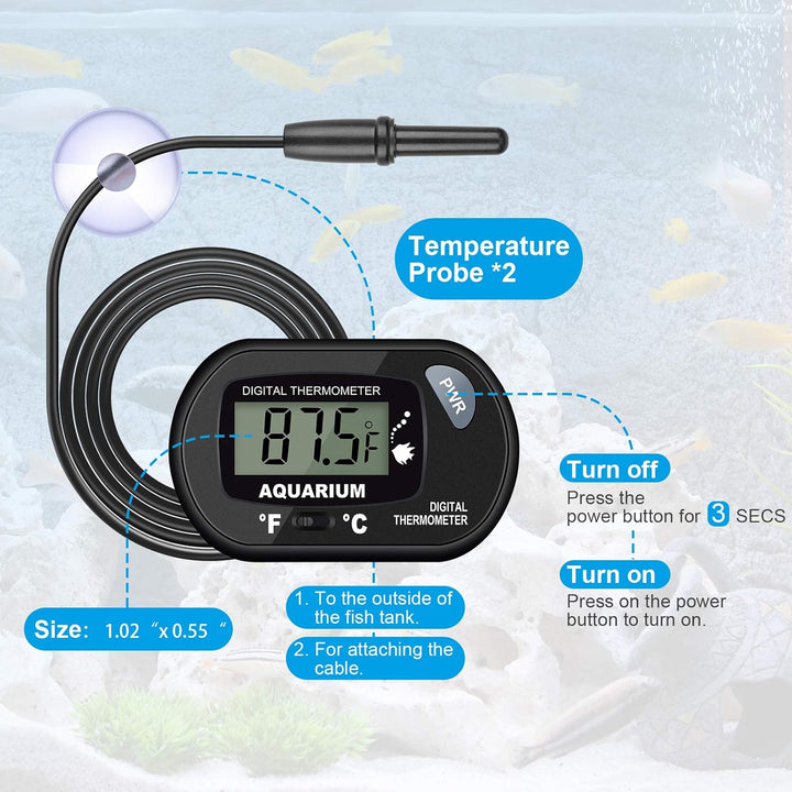 2-Pack Aquarium Thermometer, Fish Tank Thermometer,  Water Thermometer with 3.3Ft Cord Fahrenheit/Celsius(℉/℃) for Vehicle Reptile Terrarium Fish Tank Refrigerator.