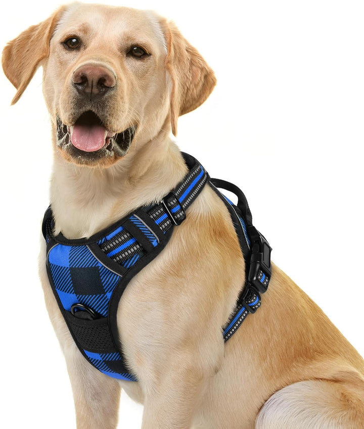 Dog Harness No Pull with 2 Leash Clips, Adjustable Soft Padded, Reflective Oxford No Choke Pet Vest with Easy Control Handle for Large Dogs, Black, L