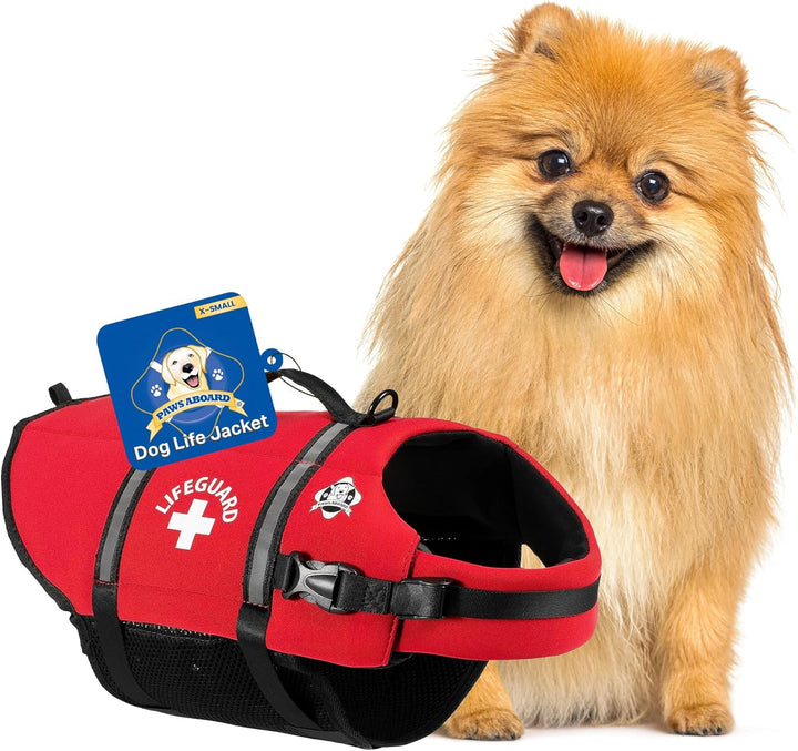 Dog Life Jacket - Swimming Vest for Dogs, Adjustable, Reflective, Comfortable, Multiple Colors, Patterns, Xx-Small to Extra Large Dog Swim Vest with Handle (Red, Large)