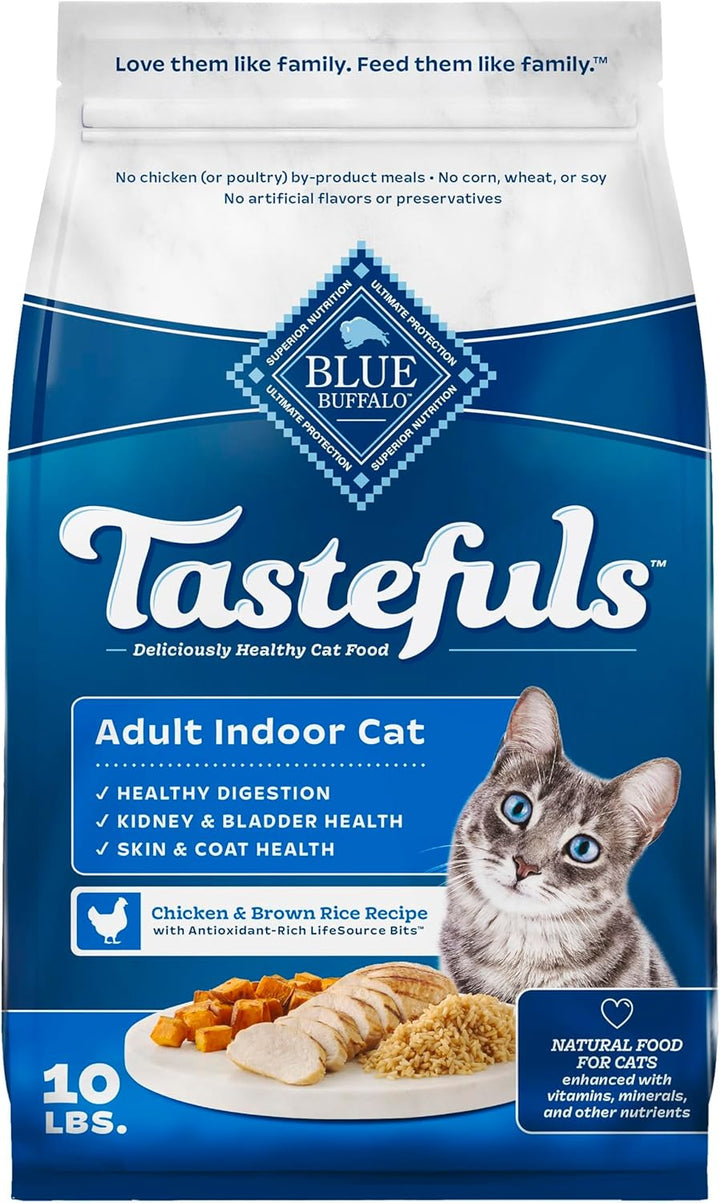 Tastefuls Adult Dry Cat Food Indoor Cat Formula, Made in the USA with Natural Ingredients, Chicken & Brown Rice Recipe, 3-Lb. Bag