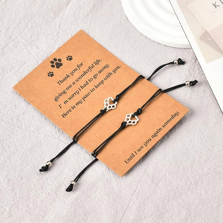 Memorial Bracelet for Pet Loss - Sympathy Paw Print Friendship Bracelets for 2 - Remembrance Gifts for Cat & Dog Lovers