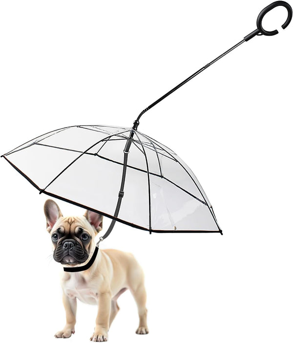 Clear Dog Umbrella for Small Dogs, Dog Umbrella Leash Keeps Dogs Dry in Rain Walking, Small Dog Rain Umbrella with Adjustable Leash, Self-Assembly